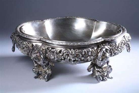 Appraisal: IMPRESSIVE VICTORIAN SILVER PLATED CENTERBOWL late th century Shaped oval