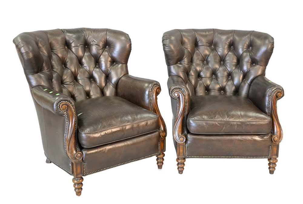 Appraisal: Pair Whittemore Sherrill Leather Barrel Back Chairs height inches width