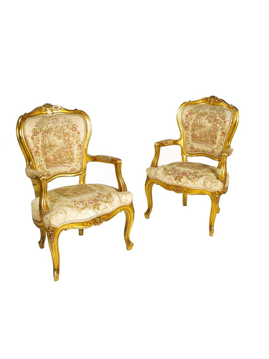 Appraisal: A pair of Louis XV style giltwood fauteuil