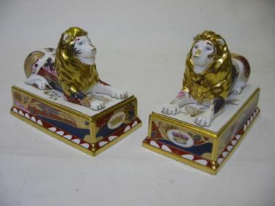 Appraisal: A PAIR OF ROYAL WORCESTER PORCELAIN NELSON COLLECTION TRAFALGAR LIONS