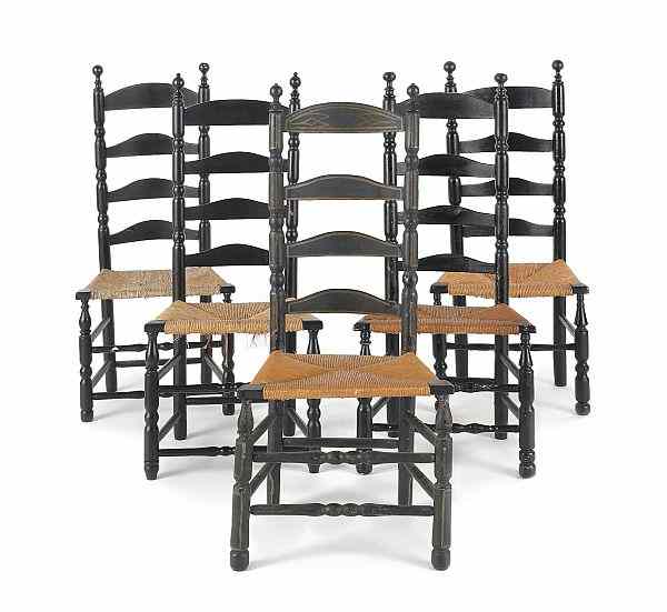 Appraisal: Assembled set of five New Jersey or New York ladderback