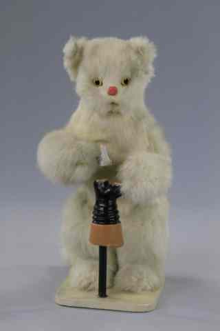 Appraisal: CAT SHOEMAKER AUTOMATON Roullet DeCamps France white fur covered standing