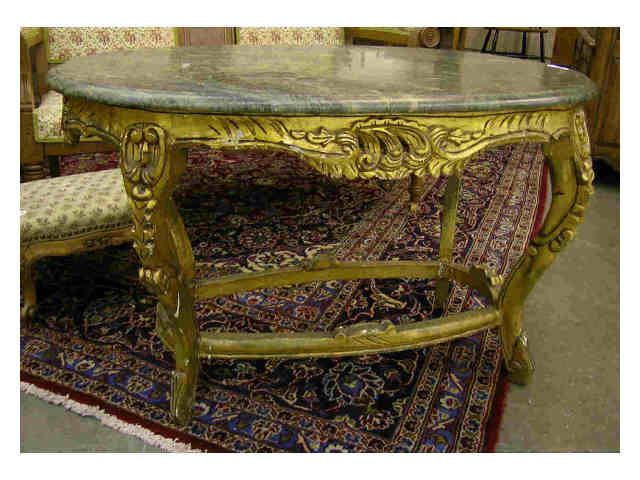 Appraisal: French style oval center table with verdi marble top long