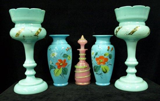 Appraisal: A pair of Victorian opaque glass lustres a pair of