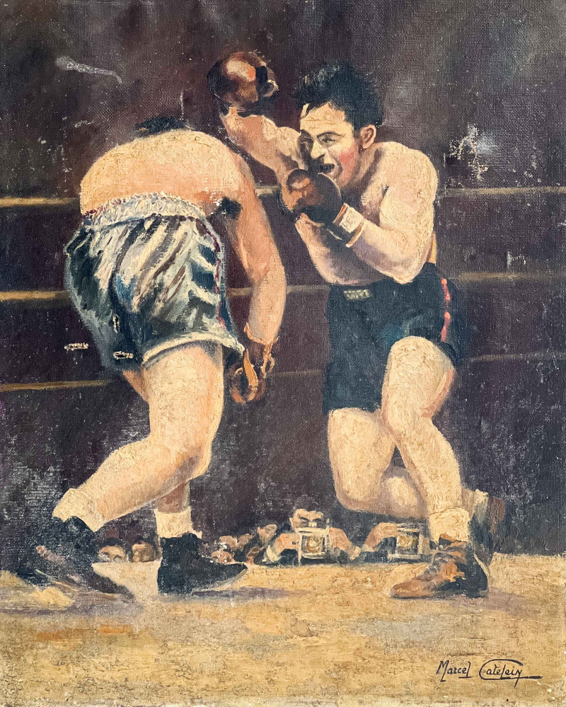 Appraisal: Marcel CateleinFrench - Untitled Boxing Match oil on canvas x