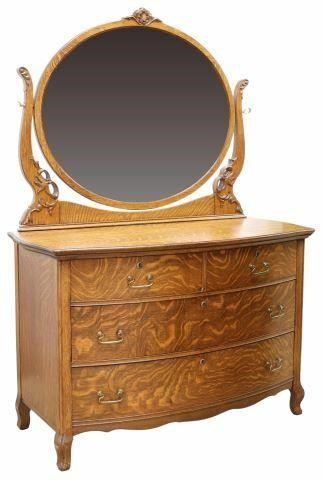 Appraisal: American quarter sawn oak mirrored dresser c a central beveled