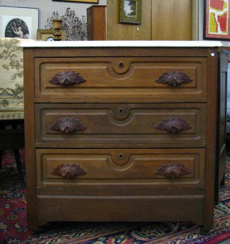 Appraisal: Three Drawer Victorian White Marble Top Dresser with leaf and