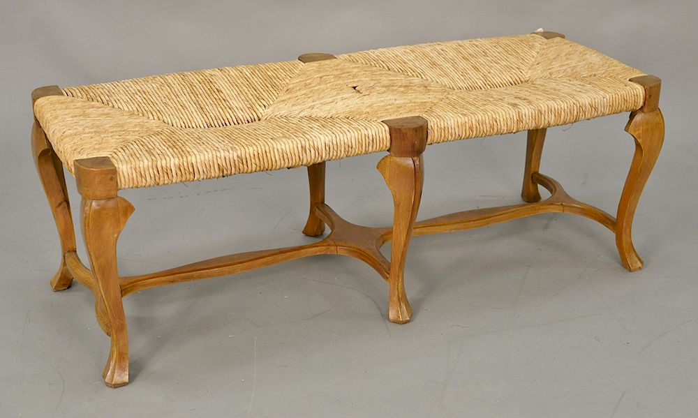 Appraisal: Louis XV style bench with woven rush seat ht in