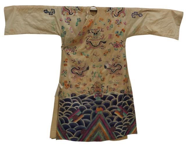 Appraisal: Chinese dragon robe stamped date of to the interior embroidered