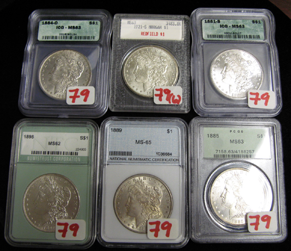 Appraisal: SIX UNCIRCULATED U S SILVER MORGAN DOLLARS -S ICG graded