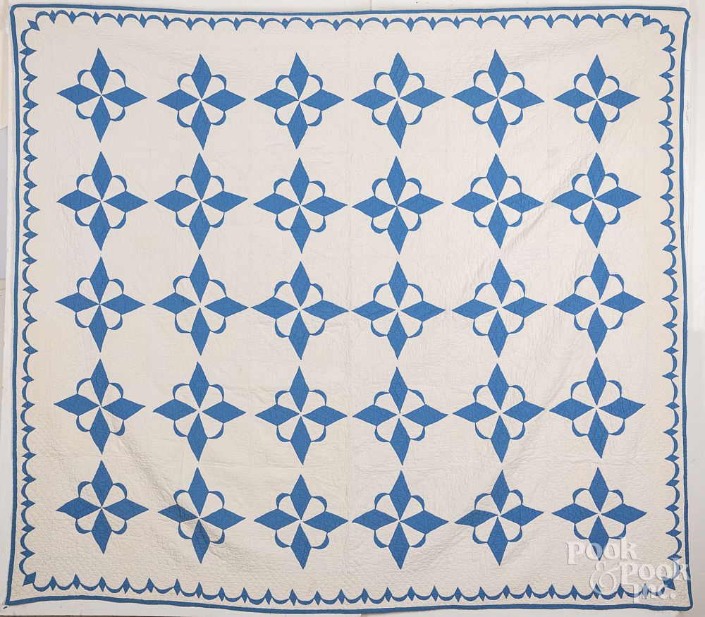 Appraisal: Two blue and white pieced quilts Two blue and white