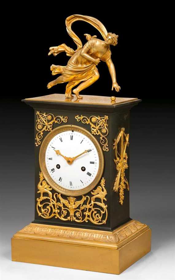 Appraisal: MANTEL CLOCK ATALANTE Empire Restauration Paris circa Matte and polished