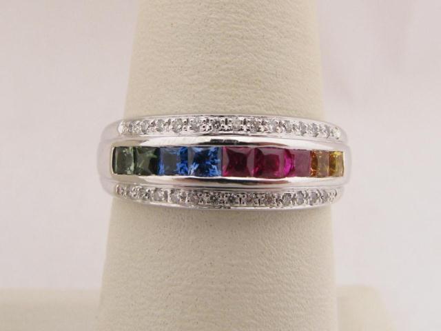 Appraisal: LeVian k white gold multi-color sapphire ring green blue red