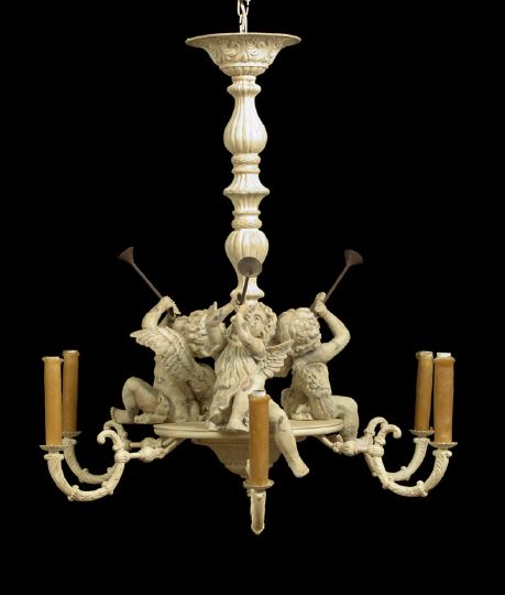 Appraisal: Austro-German White-Painted Cast-Brass Six-Light Chandelier first quarter th century in