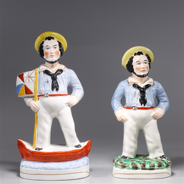 Appraisal: Two antique English Staffordshire porcelain sailor figures each with gilt