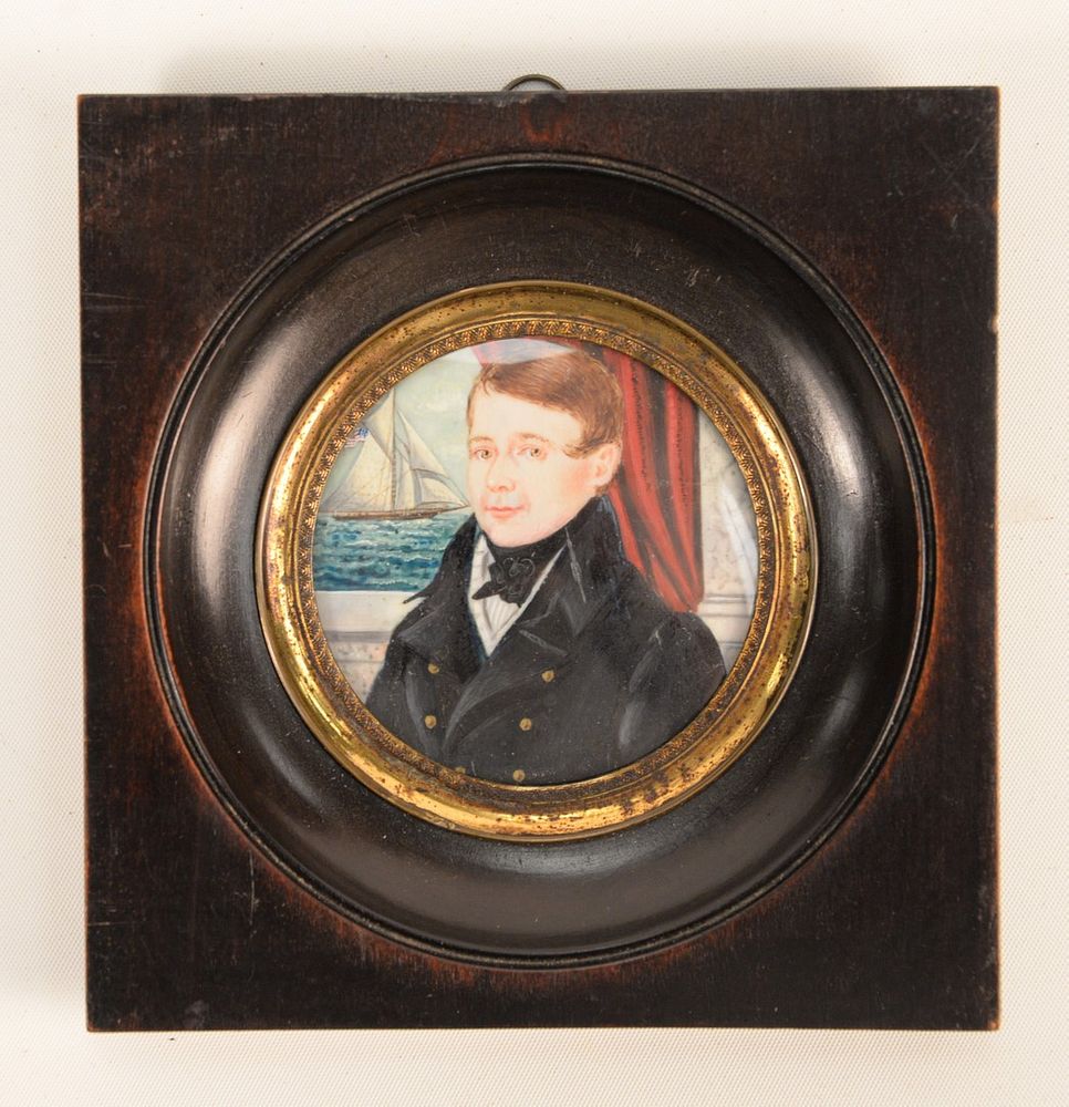 Appraisal: Miniature Portrait of Gentleman with sailing ship in background written