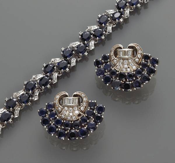 Appraisal: A sapphire and diamond bracelet together with pair of sapphire