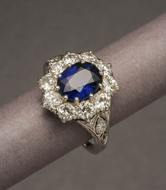 Appraisal: Art Deco Tested Platinum Blue Sapphire and Diamond Cocktail Ring