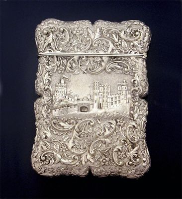 Appraisal: An early Victorian embossed 'castletop' card case with a panel