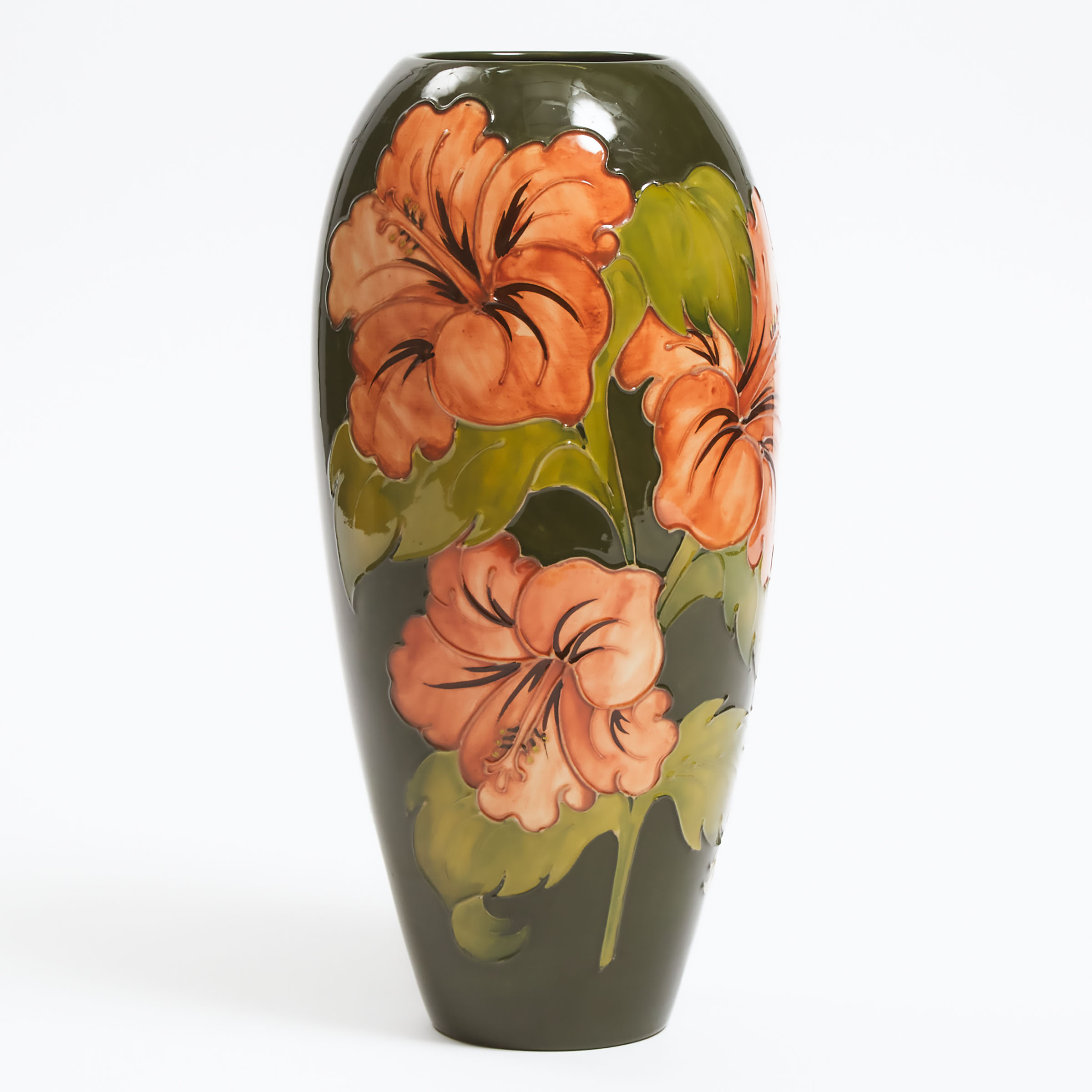 Appraisal: Large Moorcroft Coral Hibiscus Vase height in cm