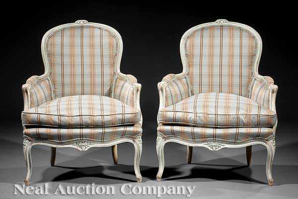 Appraisal: A Pair of Antique Louis XV-Style Gris Peinte Berg res