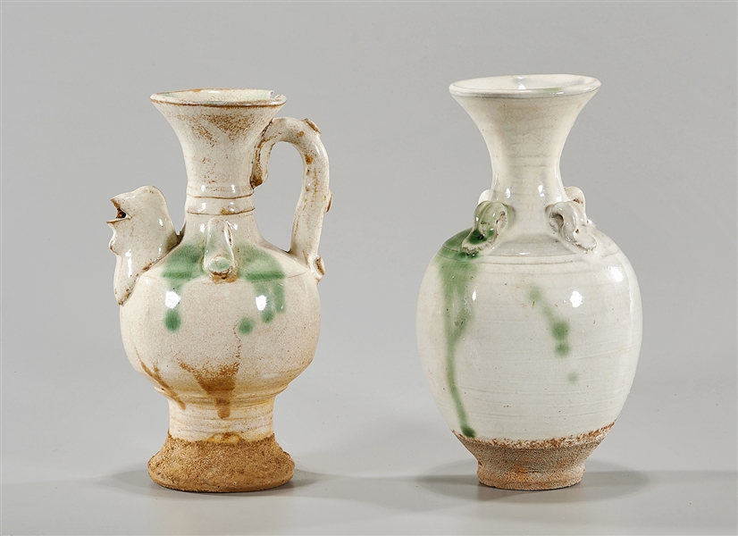 Appraisal: Two Chinese sancai-style glazed ceramic vessels including a ewer with