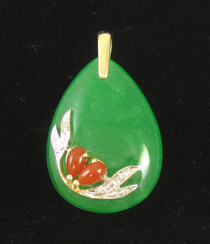 Appraisal: JADE AND DIAMOND PENDANT WITH K YELLOW GOLD bale Jade