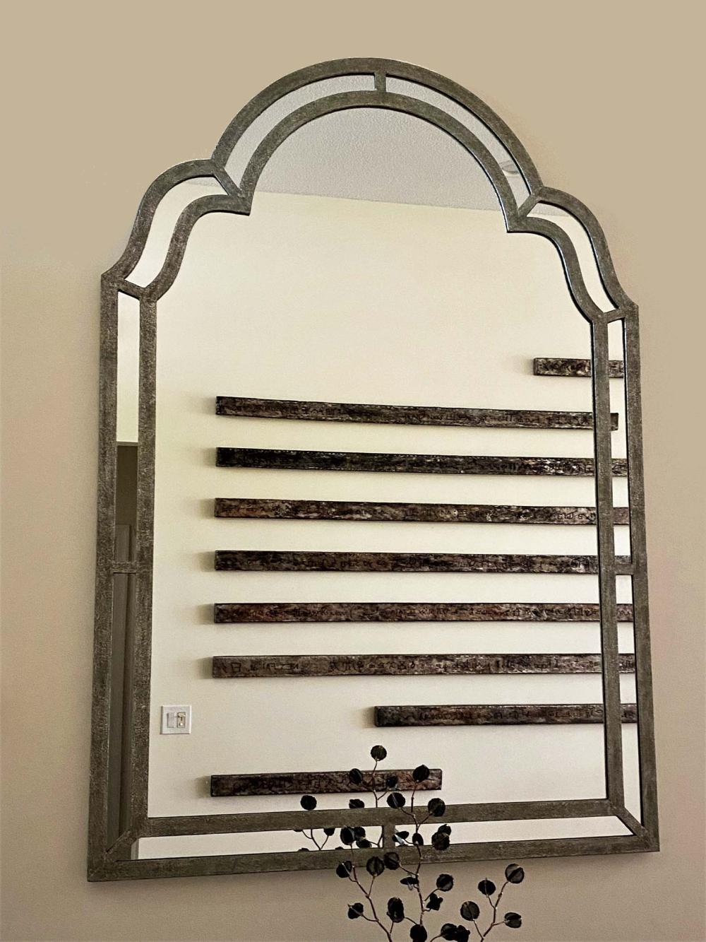 Appraisal: CONTEMPORARY PATINATED METAL MIRRORRectangular with an arched crest and rectangular