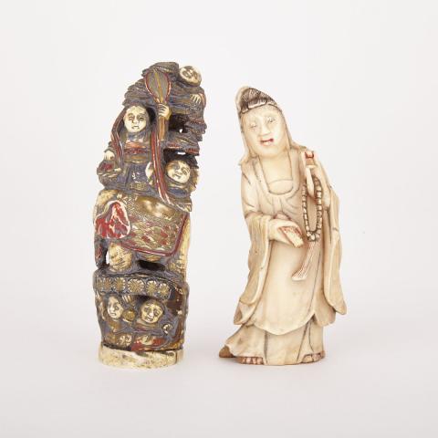 Appraisal: Two Japanese Small Ivory Carvings th th Century First one