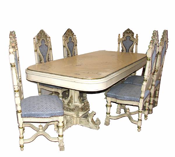 Appraisal: An Italian Rococo style paint decorated nine piece dining set