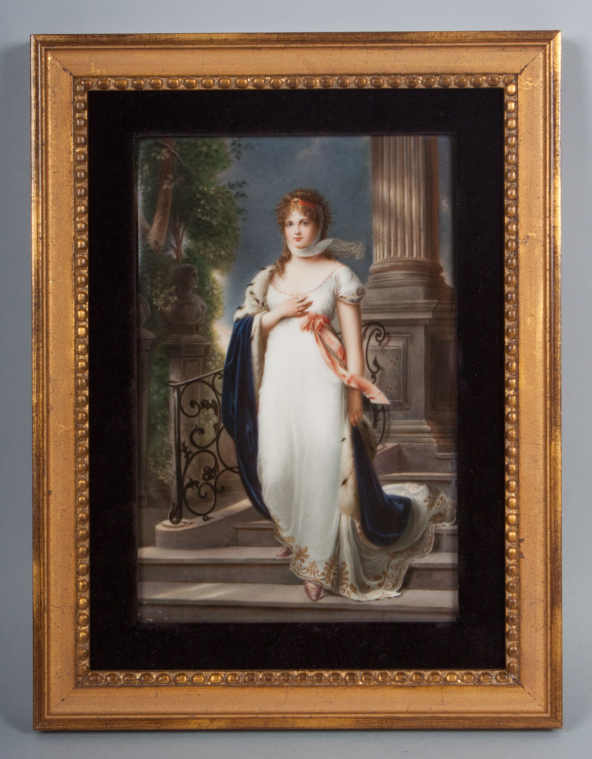 Appraisal: German painted porcelain plaque late th century plaque depicting Queen