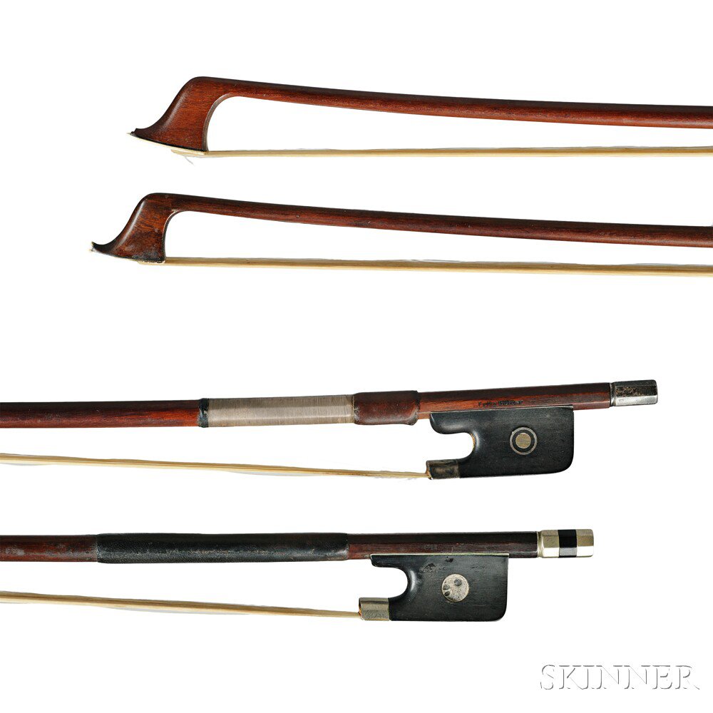 Appraisal: Two Nickel Silver-mounted Cello Bows one round stick stamped FRITZ