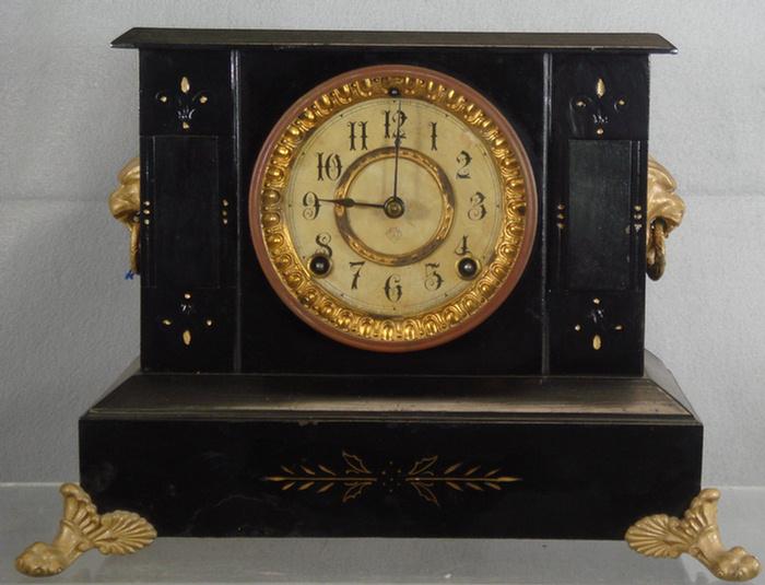 Appraisal: Ansonia black iron mantle clock paper dial t s runing