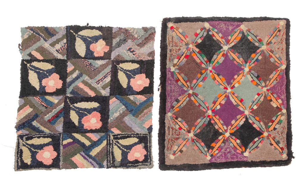 Appraisal: TWO AMERICAN HOOKED RUGS First half th century Floral grid