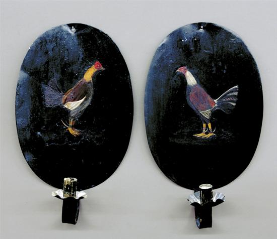 Appraisal: Pair French tole-painted sconces early th century oval backplate painted