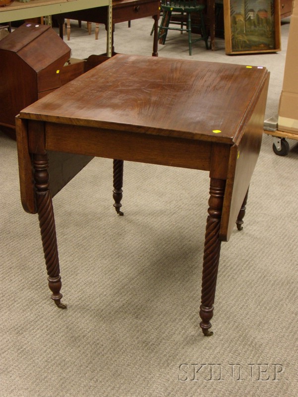 Appraisal: Classical Carved Mahogany Drop-leaf Table with Rope-turned Legs ht lg