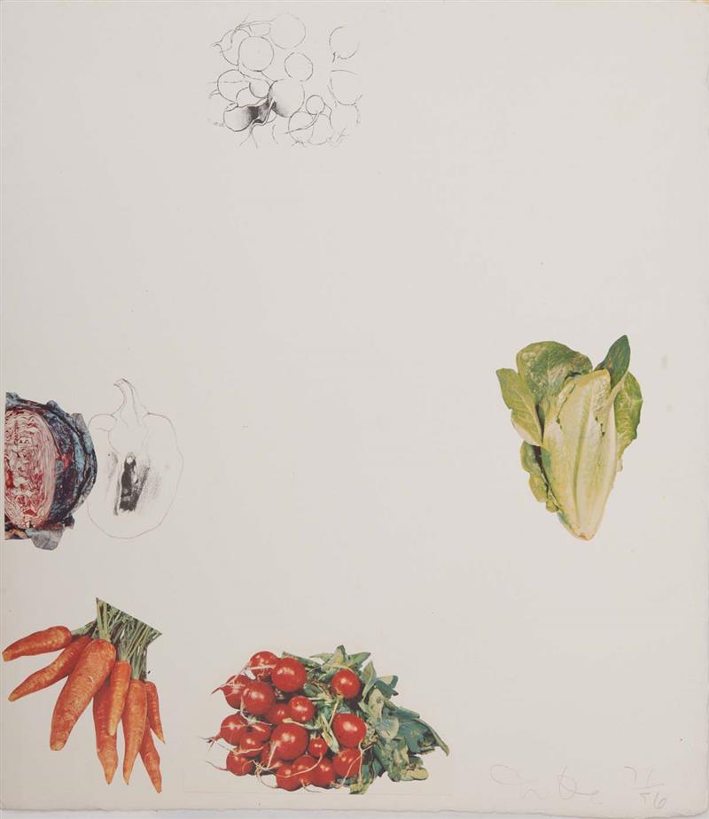 Appraisal: JIM DINE b VEGETABLES TWO PLATES Two lithographs with collage