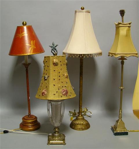 Appraisal: GROUP OF FOUR DECORATIVE TABLE LAMPS Lamp with red dragonfly