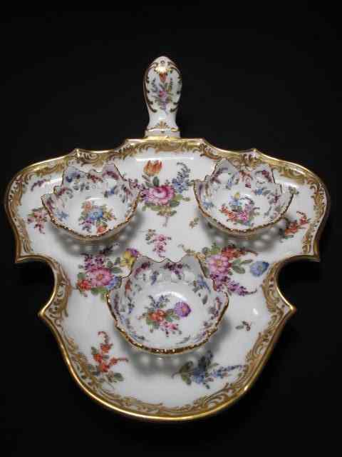 Appraisal: Meissen porcelain sweet meats tray Gilt fan shaped design with