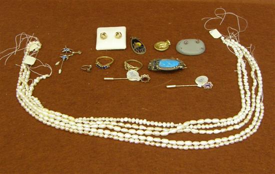 Appraisal: Eight items comprising ear studs pendants rings and brooches and