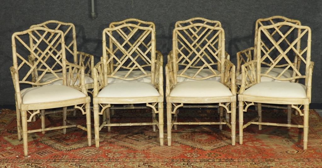 Appraisal: PC CHIPPENDALE WHITE WASH BAMBOO DESIGNER CHAIRS ContemporaryChippendale style bamboo