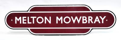 Appraisal: An enamelled totem station sign for Melton Mowbray x Illustrated