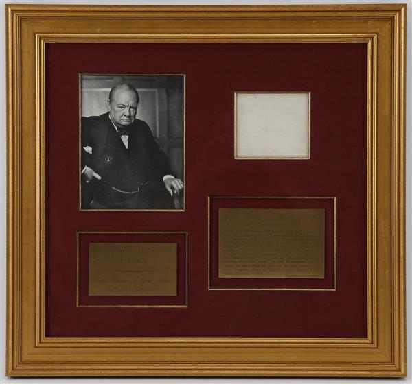 Appraisal: Autograph by Sir Winston Churchill - Matted with photograph plaques