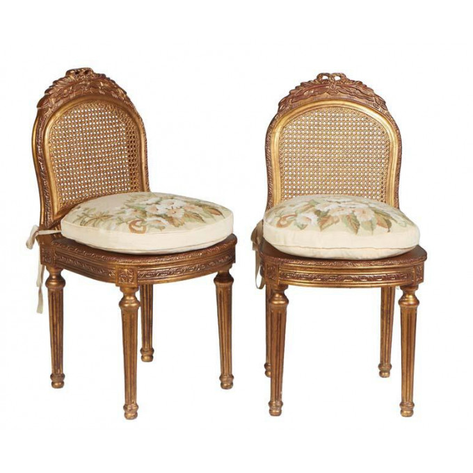 Appraisal: Pair of French Louis XVI Style Carved Giltwood Side Chairs