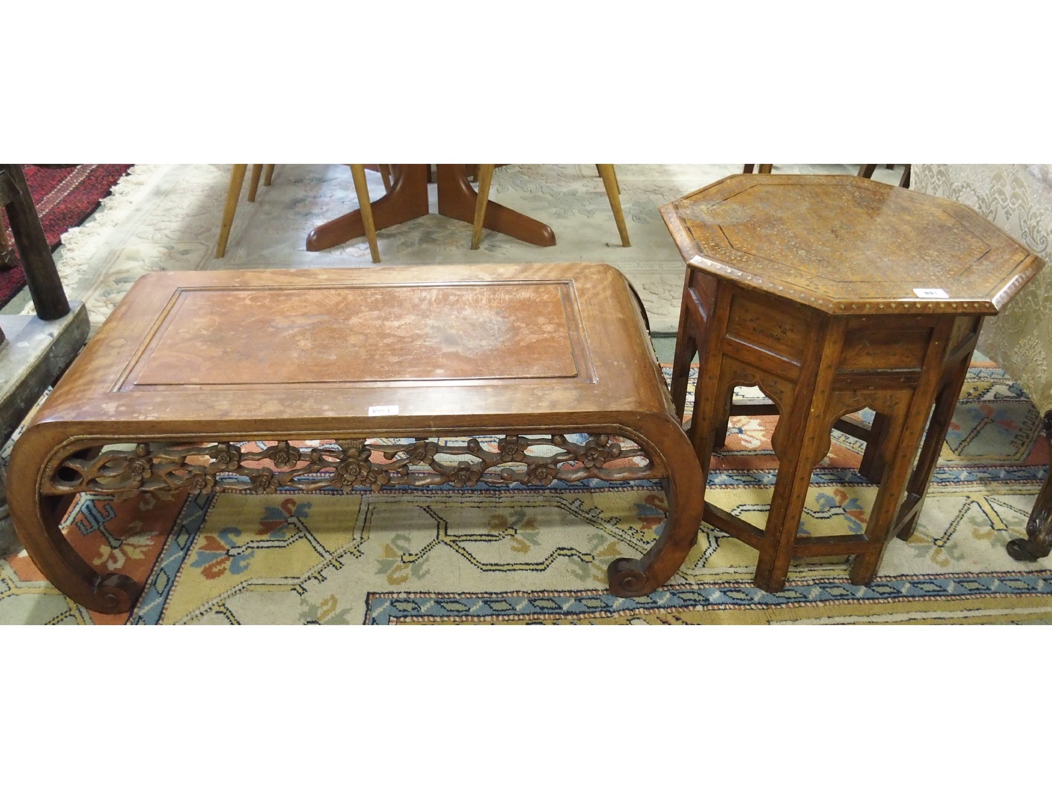 Appraisal: A Chinese hardwood low table and a Moorish brass inlaid