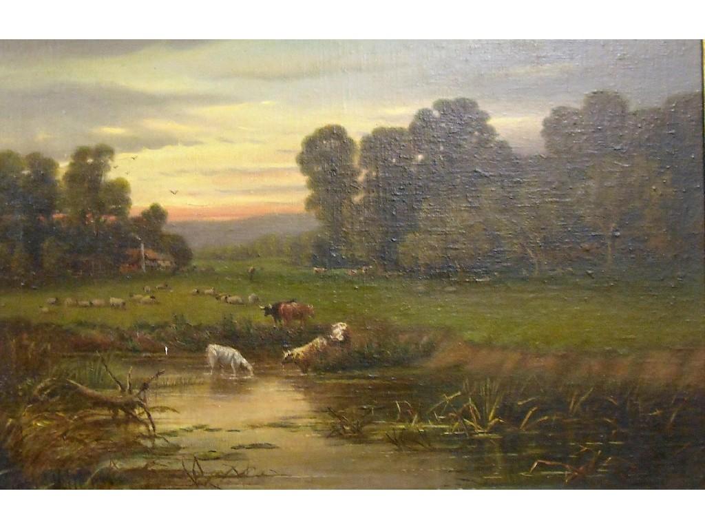 Appraisal: By Frank A Holte - cattle and sheep in a