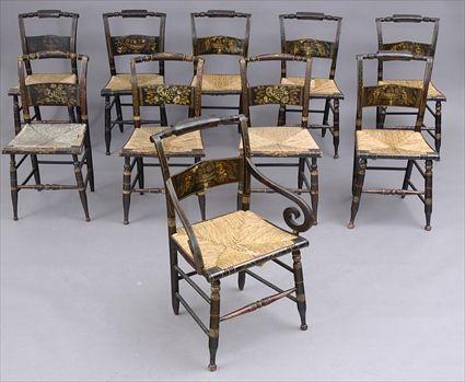 Appraisal: TEN FEDERAL ROSEWOOD GRAINED AND STENCILED DINING CHAIRS Including an