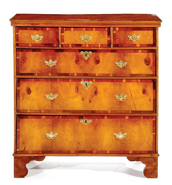 Appraisal: George II style walnut and burl chest of drawers th