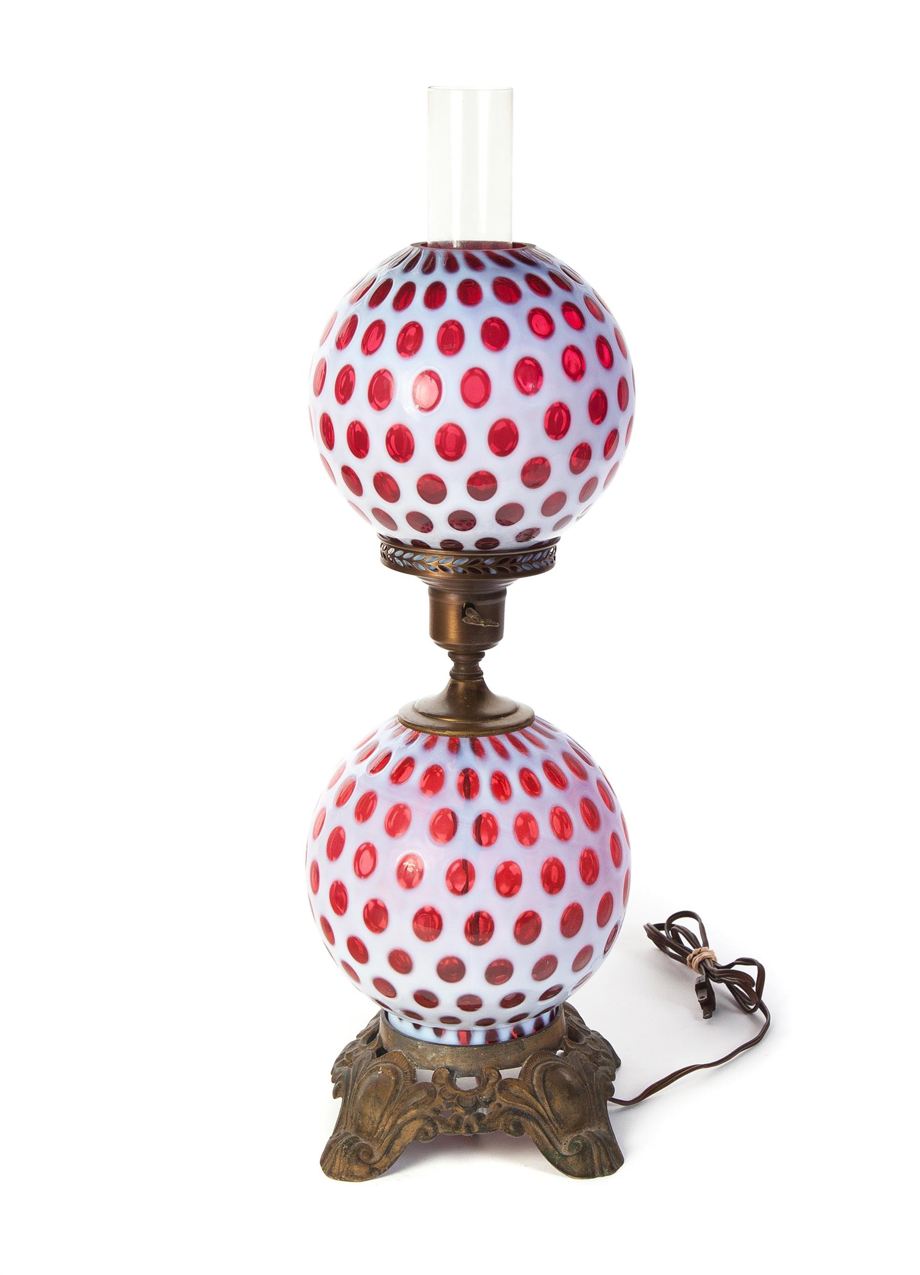 Appraisal: L G WRIGHT GONE WITH THE WIND CRANBERRY OPALESCENT LAMP