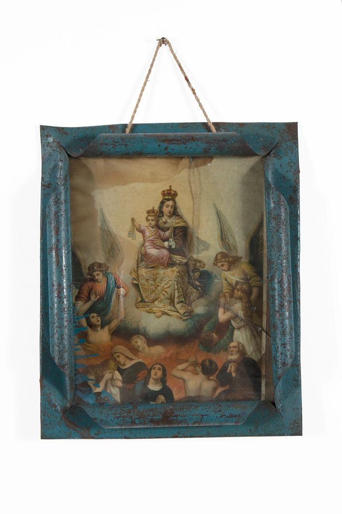 Appraisal: Mexico Tin Frame with Devotional Print ca Mexico Tin Frame